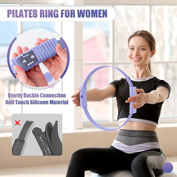 Pilates Ring, 13.5"/12" Silicone Magic Circle with Training Poster & Portable Bag, Pilates Ring Circle for Inner Thigh Workout, Yoga, Lose Weight & Physical Therapy for Women