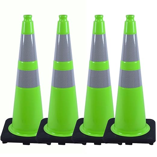BESEA 8Pack 28" inch Traffic Cones Green Safety Cones with 6 inch Reflective Collar for Construction Driveway Road Parking Use(8 PCS)