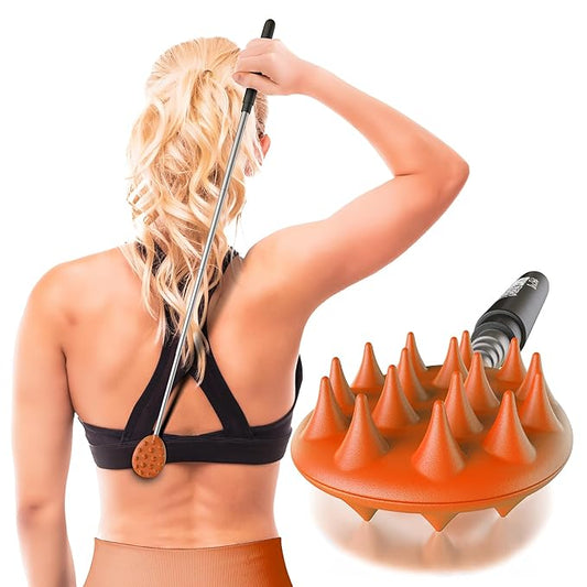 Cactus Scratcher Extendable Telescopic Back Scratcher - Extends 25" Long Double Sided Retractable Scratching Tool for Hand, Neck, Head, and Body - Universal Gift for Family, Pets, and Friends, Orange