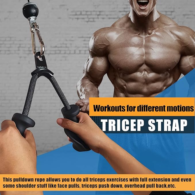 Ergonomic Tricep Rope Pulldown Attachments, Upgraded 27 32 40 & 47 Inch Extra Long Triceps Rope Cable Attachments for Gym, LAT Pull Down Bar for Cable Machine, Tricep Workout Cable Attachments