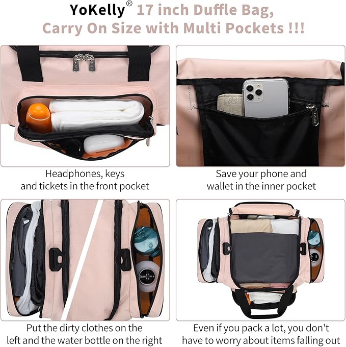 Small Gym Duffle Bag - 17 inch Carry On Weekender Bag for Travel Sport (17x10x9 in) - Pink
