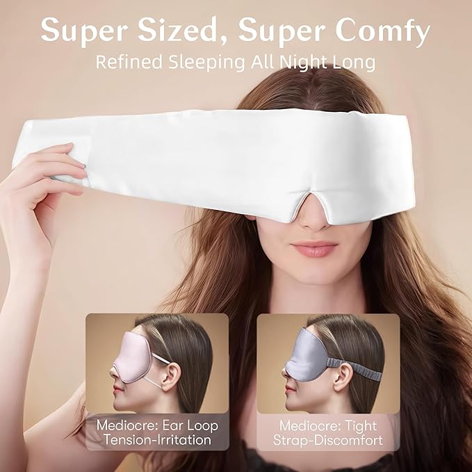Silk Sleep Mask for Women and Men, Side Sleeper, 22 Momme Pure Mulberry Silk Total Blackout 100% Mulberry Eye Mask with Adjustable Headband Full Size, Eye Masks for Sleeping and Travel