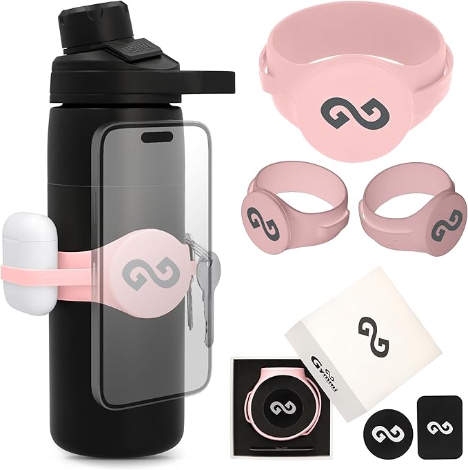 Gymmi Magnetic Water Bottle Phone Holder – One-Piece Silicone Strap for Gym | Holds Phone, Keys & Earbuds | Fits 12–40 oz Bottles (Lady Pink)