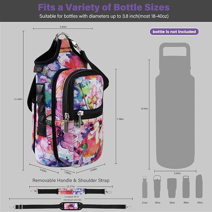 icolor Magnetic Gym Bag Water Bottle Carrier Holder with Phone Pockets & Shoulder Strap,Gym Magnetic Bag 5 Built-in Magnets Gym Accessories Organizer Magnetic Bottle Pouch Sleeve for Men Women