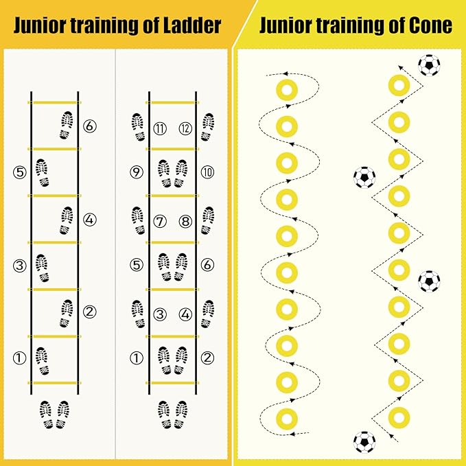 Agility Ladder, Soccer Speed Training Equipment, Football Practise Set with 20ft Ladder, 12 Cones, 4 Adjustable Hurdles, Jump Rope, Parachute, for Basketball, Football, Kids, Youth, Adults