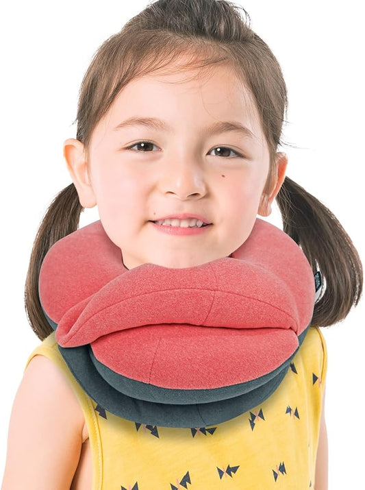 BUYUE Kids Travel Pillows for Airplane, 360° Head Support Sleeping Essentials for Boys Long Flight, Skin-Friendly Soft Neck Pillow for Traveling in Car Seat, (Small, Pink Grey, 40-90 lbs)