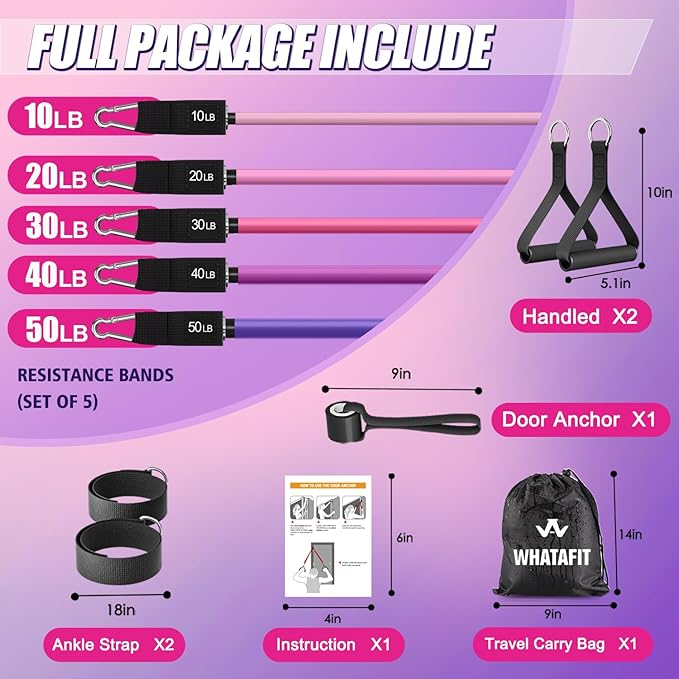 WHATAFIT Resistance Bands, Exercise Bands，Resistance Bands for Working Out, Work Out Bands with Handles for Men and Women Fitness, Strength Training Home Gym Equipment