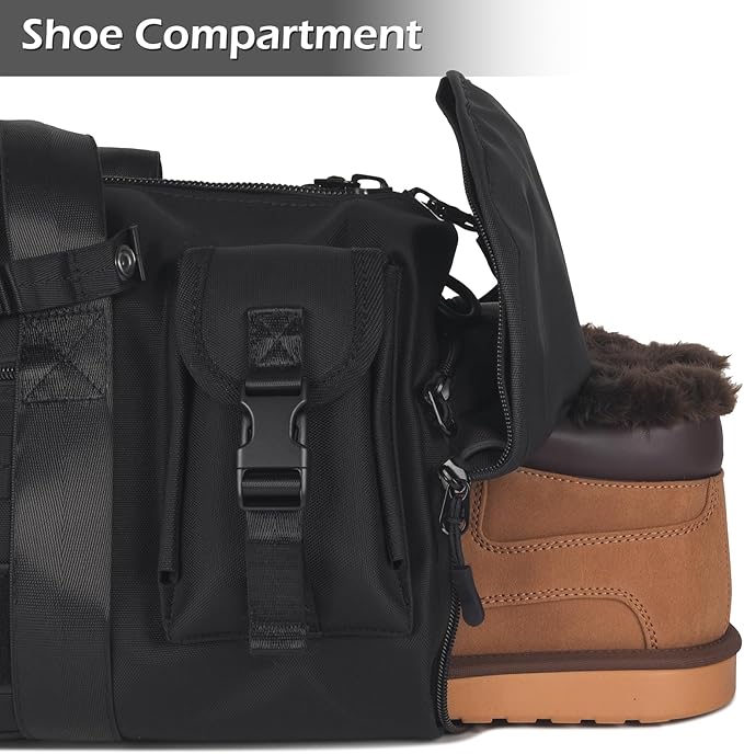 ArcEnCiel Medium Tactical Duffle Bag Men Gym Pack Molle Shoulder Bags Shoes Storage Sports Handbag with Patch(Black)