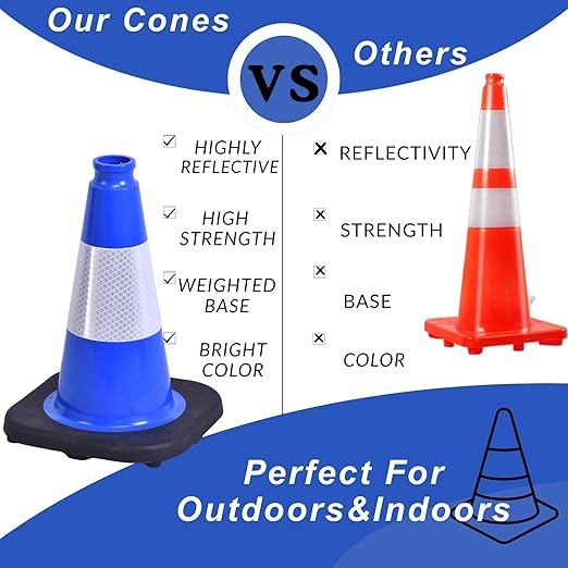 BESEA 4Pack 12 Inch Yellow Traffic Cones with 4 Inch Reflective Collar, Heavy Duty PVC Safety Cones with 8.5 x 8.5 Inch Base for Parking, Driving Practice, Sports Training, and Construction