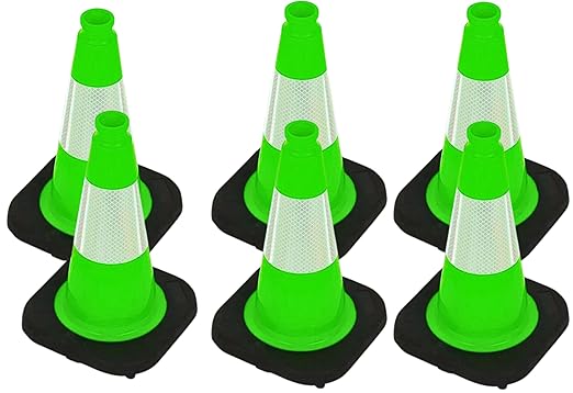 BESEA 6Pack 12" inch Traffic Cones Green Safety Cones PVC Construction Cones with 6 inch Reflective Collar for Home Driveway Road Parking Use(6Cones)