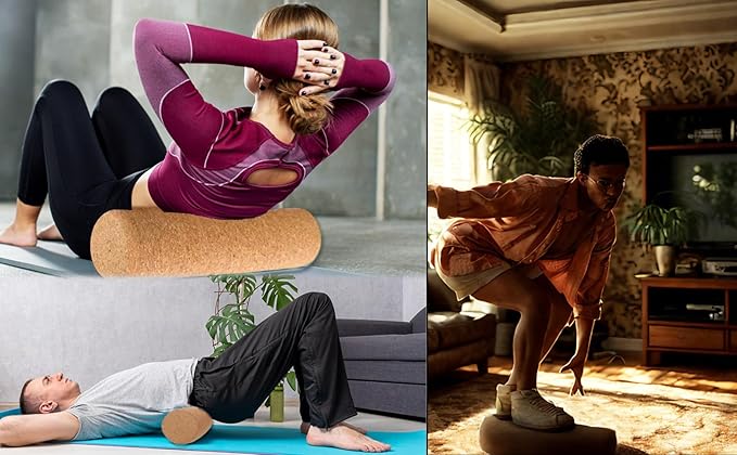 Foam Roller Physical Therapy/Natural Eco-Friendly Cork Roller/High-Density deep Tissue Massage Roller/NO Foam-Roller Yoga & Travel Friendly (12 Inch Cork Roller)