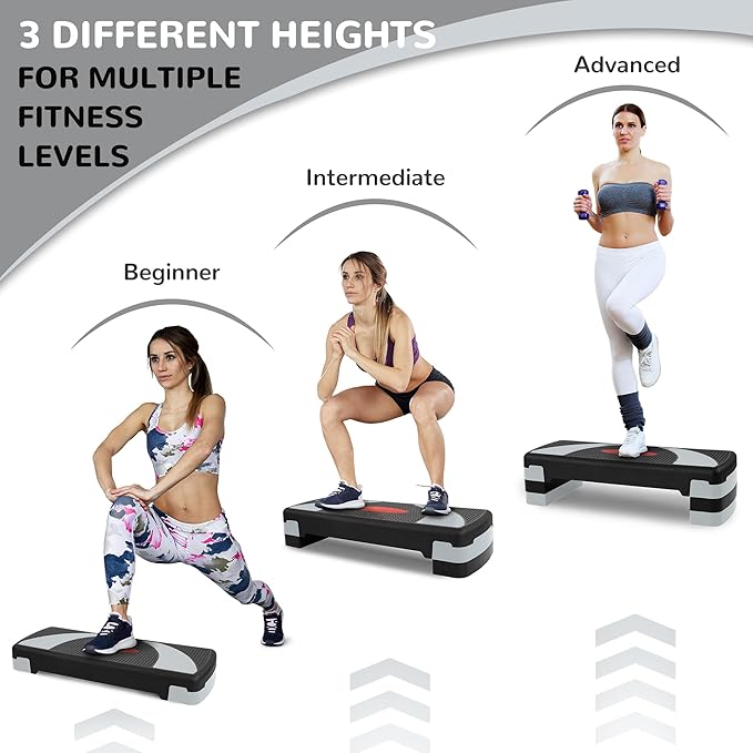 Fitvids Fitvids Step Aerobic Platform, 31" Exercise Step with 3 levels Adjustable Height, 4 Stackable Risers, Fitness Training Workout Stepper for Home Gym, Cardio Strength