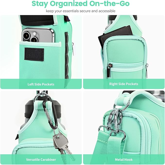 icolor Magnetic Gym Bag Water Bottle Carrier Holder with Phone Pockets & Shoulder Strap,Gym Magnetic Bag 5 Built-in Magnets Gym Accessories Organizer Magnetic Bottle Pouch Sleeve for Men Women