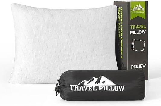 Small Shredded Memory Foam Pillow, Camping Pillow Travel Pillow - Compressible Medium Firm, Breathable Cover, Ideal Backpacking Hiking, Airplane and Car (Off-White, M)