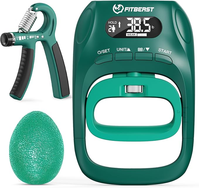 FitBeast Grip Strength Tester Set with Hand Strengthening Tools – Track Progress, Build Strength & Support Hand Recovery (3-in-1 Kit)