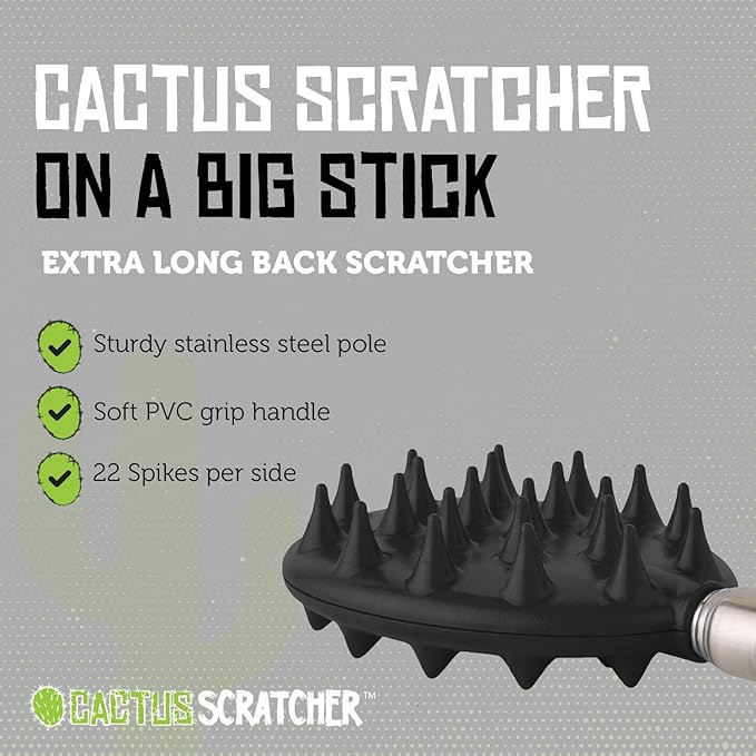 Cactus Scratcher Extendable Big Stick Back Scratcher - Extends 29" Long Double Sided Retractable Scratching Tool for Hand, Neck, Head, and Body - Universal Gift for Family, Pets, and Friends, Black