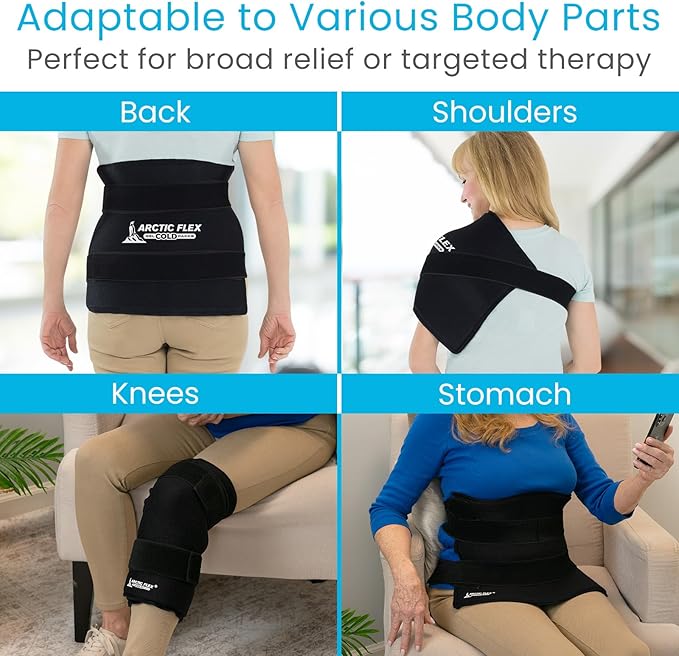 Arctic Flex Large Ice Packs for Injuries Reusable (17" x 12") Durable Gel Soft Ice Pack for Injuries Relief, Hot/Cold Therapy - Flexible Cold Packs, Adjustable for Back, Knee or Shoulder Pain Relief
