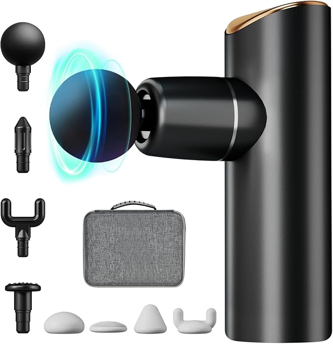 Massage Gun,Portable Handheld Deep Tissue Muscle Massager,Full-Metal Travel Massage Gun with 4 Speeds & 8 Massage Heads,for Office,Father, Mother(Black)