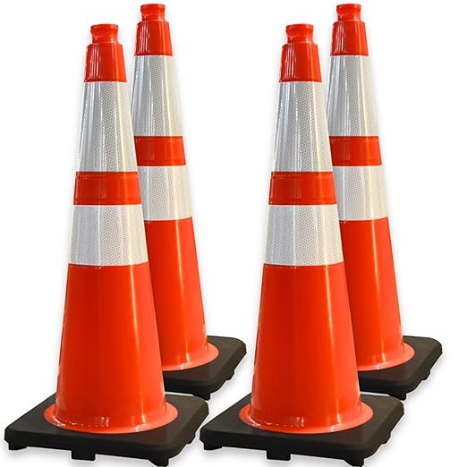 BESEA 4PACK 28” inch Traffic Safety Cones Orange Road Parking Cones Heavy Duty Construction Cone Structurally Stable for Traffic Control at Public Place