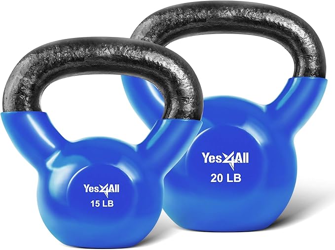 Yes4All Kettlebell, Vinyl Coated Kettlebell Cast Iron Sets with Stable Flat Bottom for Full Body Workout, Push up, Grip Strength Training & Weights Exercises