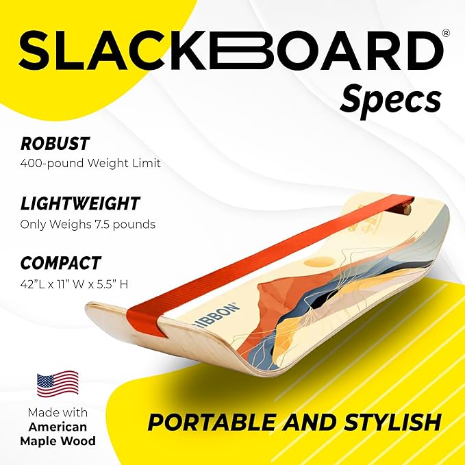 GIBBON SlackBoard - GiBoard Balance Board Kids & Adults - Slackline Balance Trainer - Slack Board Core Workout Equipment Home Gym Training - Standing Desk Exercise - Yoga, Agility, Pilates & More