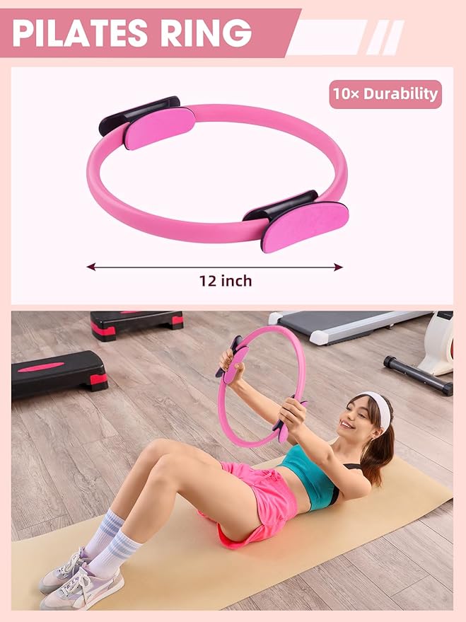 Pilates Ring Set for Home Workout, Pilates Essentials Kit for Women, [12'' Fitness Circle, Pilates Balls, Resistance Bands] Starter Set for Yoga, Exercise, Toning and Flexibility