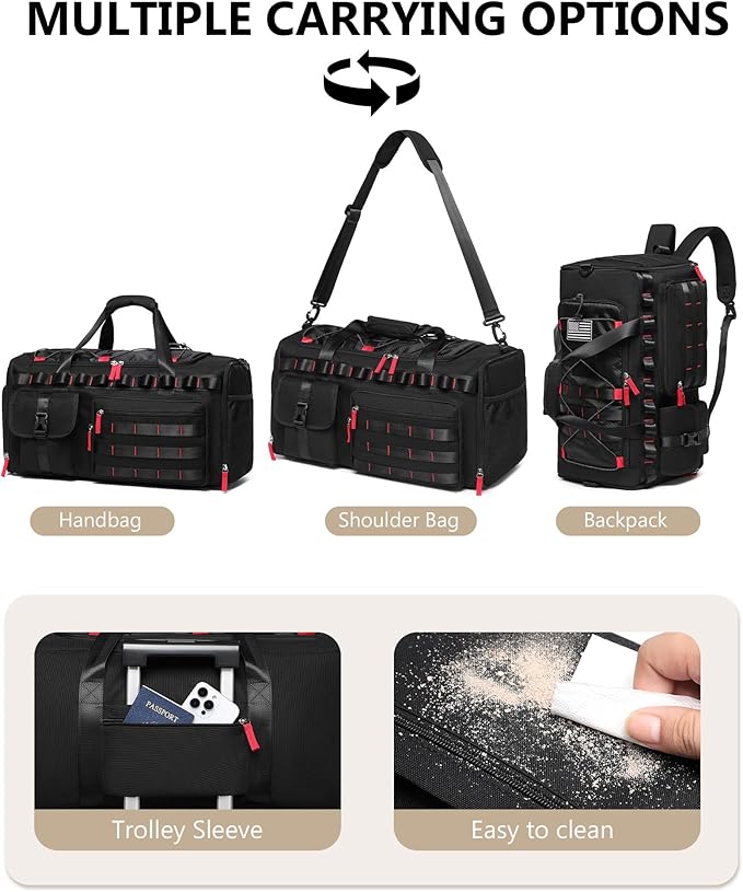 MCBD Gym Bags for Men & Women, 45L Travel Duffle Sports Backpack with Shoes & Laptop Compartment, Large Workout Carry On Bag Weekender Overnight Tote, Black