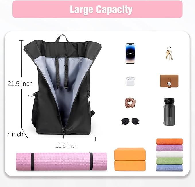 WOMACO Yoga Mat Bag, Adjustable Yogamat Blocks Carrier with Backpack Straps and Side Pockets, Top-Opening Yoga Backpack for Yoga Accessories