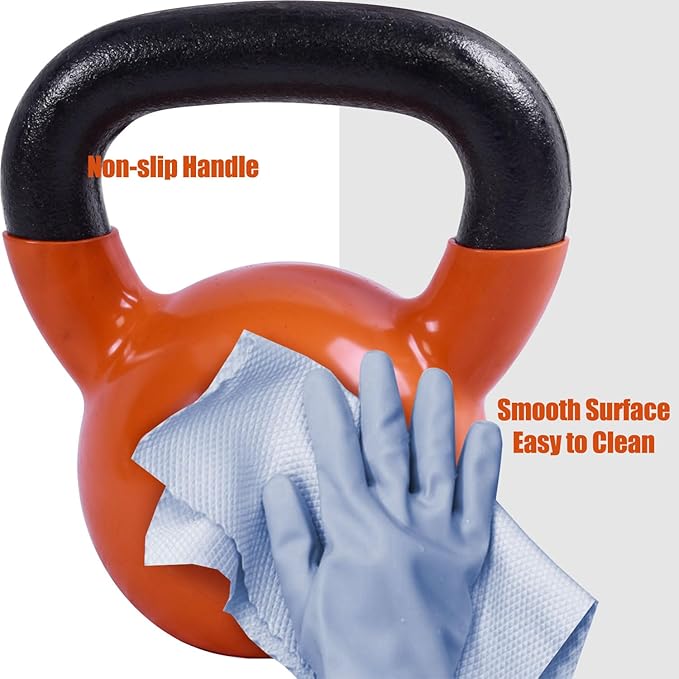 20, 25, 30, 35, 40, 45 Lbs Kettlebell Iron Sand Filled Weights for Women and Men, Orange Kettlebells with Smooth PP Material Surface and Non-slip Handle, Multiple Sizes and Weights
