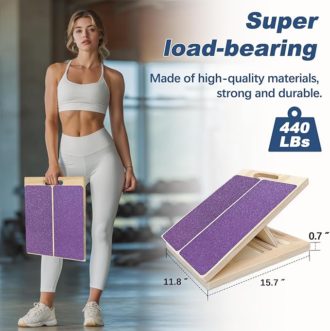 Adjustable Foot Incline Wooden Slant Board For Calf Stretching,440lb Capacity, Balance Velour Stretcher Ankle Stretch Knee Leg Boards Squats Wedge Exercise Pilates Fitness Portable Equipment