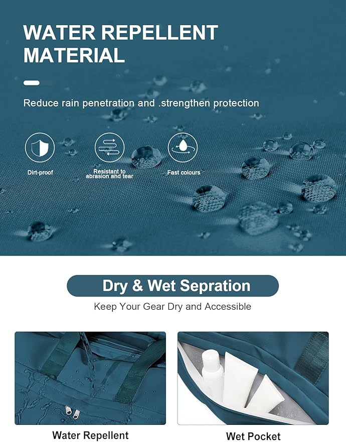 Gym Bag for Women Men with Shoe Compartment, Sport Duffel Bag, Waterproof Travel Weekender Overnight Carry on Bag for Yoga with Trolley Sleeve, Peacock Blue