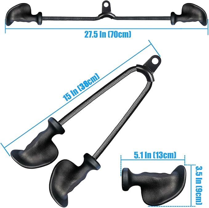 Ergonomic Tricep Rope Pulldown Attachments, Upgraded 27 32 40 & 47 Inch Extra Long Triceps Rope Cable Attachments for Gym, LAT Pull Down Bar for Cable Machine, Tricep Workout Cable Attachments