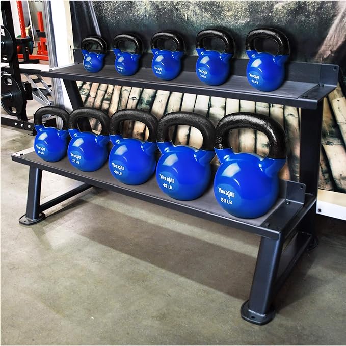 Yes4All Kettlebell, Vinyl Coated Kettlebell Cast Iron Sets with Stable Flat Bottom for Full Body Workout, Push up, Grip Strength Training & Weights Exercises