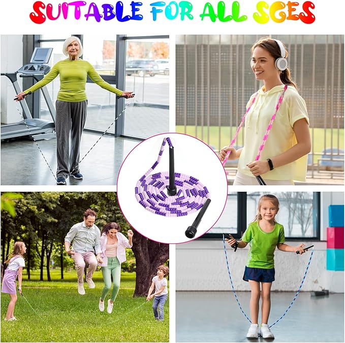 Junkin 36 Pack Jump Ropes for Kids, Adjustable Length Free Segmented Skipping Rope Bulk for Toys, Soft Beaded Jumping Ropes for Women Fitness Exercise Training Workout Weight Loss, 9 Colors