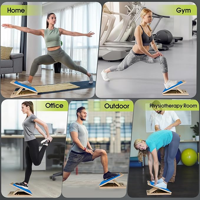 Portable Slant Board for Calf Stretching, 350 Lbs Weight Capacity, Adjustable Wooden Incline Board for Calf Stretcher, Physical Therapy Equipment for Leg, Knees, Heel, Ankle (Blue)