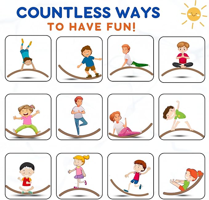 Giggle & Play 36" Wooden Balance Board – Natural Curvy Wobble Board for Kids, Toddlers & Adults, Montessori Rocker Toy, Yoga Trainer for Office, Home, Classroom Use