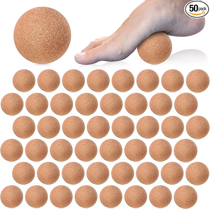 50 Pcs Cork Massage Ball 2 Inch Solid Hard Myofascial Release Yoga Ball for Back Foot Neck Pain Therapy Portable Tissue Muscle Release Tool for Home Office Travel