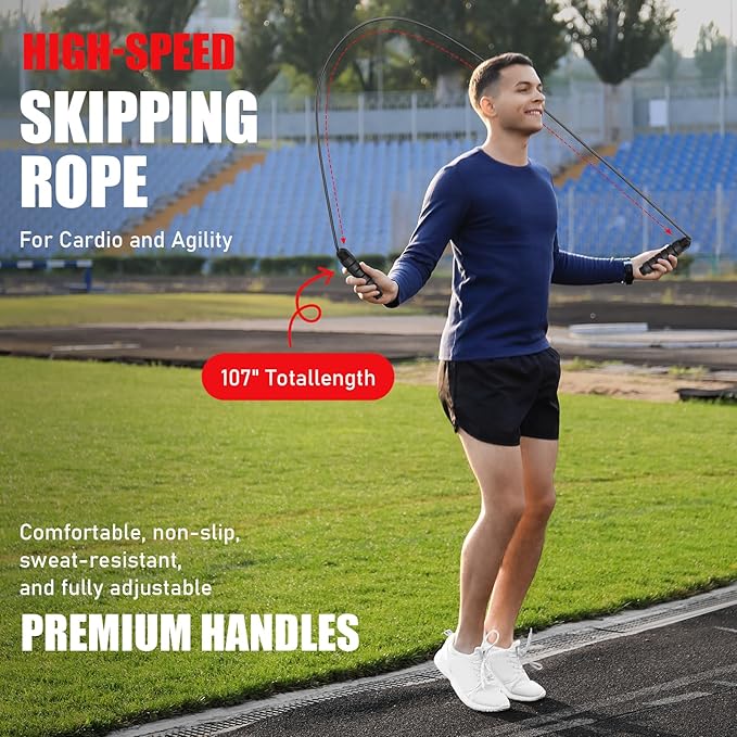 Agility Ladder, Soccer Speed Training Equipment, Football Practise Set with 20ft Ladder, 12 Cones, 4 Adjustable Hurdles, Jump Rope, Parachute, for Basketball, Football, Kids, Youth, Adults