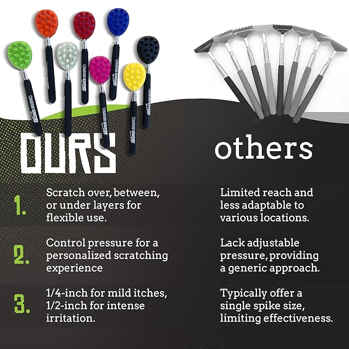 Cactus Scratcher Extendable Keychain Back Scratcher - 16" Long Stick Double Sided Retractable Scratching Tool for Hand, Neck, Head, and Body - Universal Gift for Family, Pets, and Friends, Red