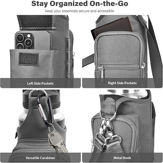 icolor Magnetic Gym Bag Water Bottle Carrier Holder with Phone Pockets & Shoulder Strap,Gym Magnetic Bag 5 Built-in Magnets Gym Accessories Organizer Magnetic Bottle Pouch Sleeve for Men Women