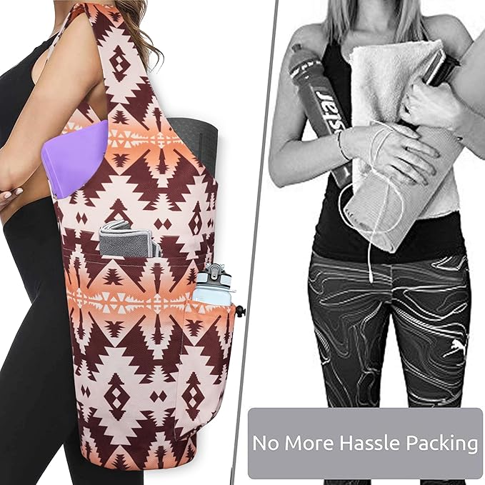 Yoga Mat Bag - Large Opening Long Tote Yoga Mat Carrier Holder Bag with Waterproof Wet Zipper Pocket and Drawstring Water Bottle Pocket - Yoga Bag Fit Most Size Mats