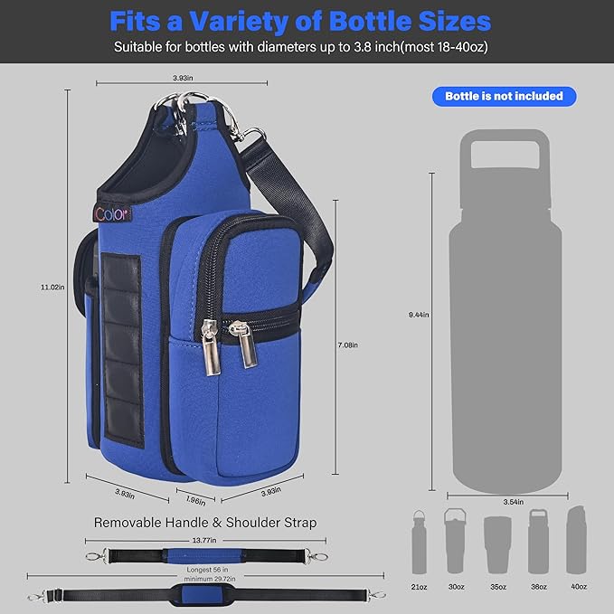 icolor Magnetic Gym Bag Water Bottle Carrier Holder with Phone Pockets & Shoulder Strap,Gym Magnetic Bag 5 Built-in Magnets Gym Accessories Organizer Magnetic Bottle Pouch Sleeve for Men Women