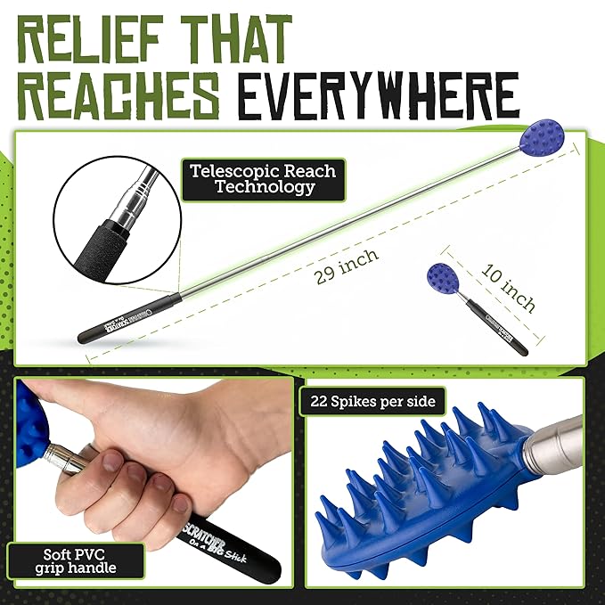 Cactus Scratcher Back Scratcher Extendable Extends 29" Long Double Sided Retractable Scratching Tool for Hand, Neck, Head, and Body - Universal Gift for Family, Pets, and Friends, Big Stick, Blue
