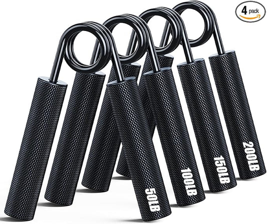 Grip Strength Trainer 4 Pack,50LB-200LB Metal Hand Grip Strengthener,Non-Slip Heavy-Duty Forearm Exerciser,Hand Gripper for Muscle Building and Hand Rehabilitation Exercising