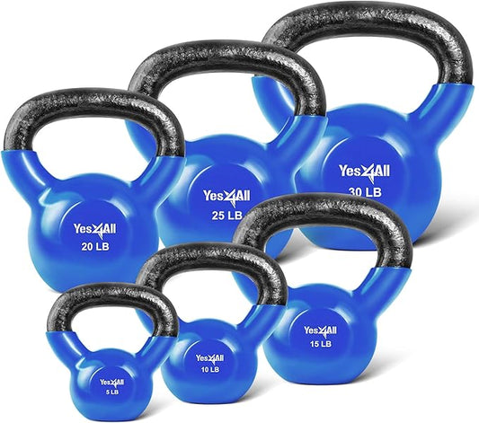 Yes4All Kettlebell, Vinyl Coated Kettlebell Cast Iron Sets with Stable Flat Bottom for Full Body Workout, Push up, Grip Strength Training & Weights Exercises