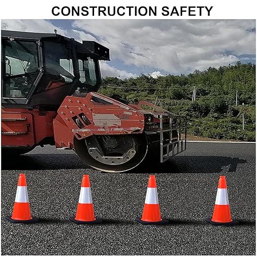 OrangeStar 4-Pack 18" Traffic Cones with Weighted Rubber Base, 6" Reflective Collar, Orange Safety Cones for Parking Lot, Road Construction, Warehouse, Highway, Weatherproof PVC
