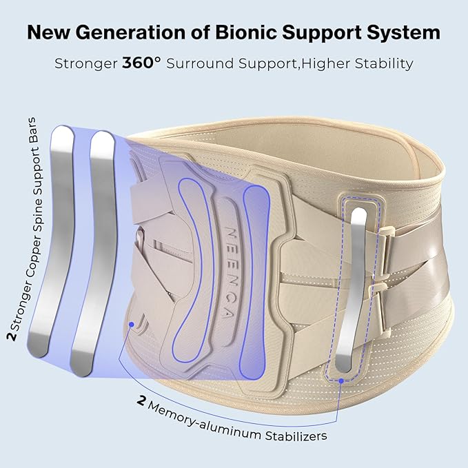 NEENCA Back Brace for Lower Back Pain Relief with Bionic Support System, Lumbar Support Belt for Women&Men with Lumbar Pad, Soft Breathable 3D Knit Fabric for Herniated Disc, Sciatica, Scoliosis -Skin