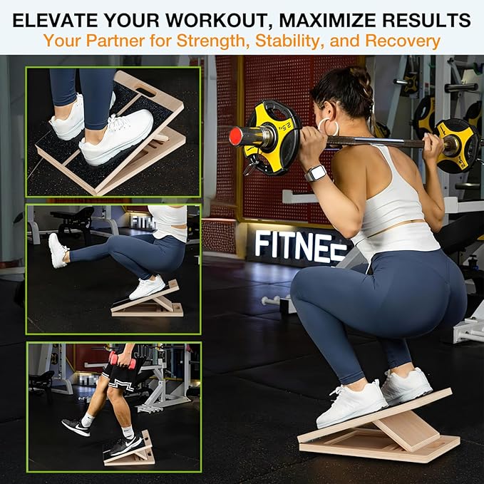 TEMI Slant Board for Calf-Stretching - Wooden Incline Wedge Stretcher for Squats, Foot & Ankle Mobility, Portable Fitness Equipment, Balance Block
