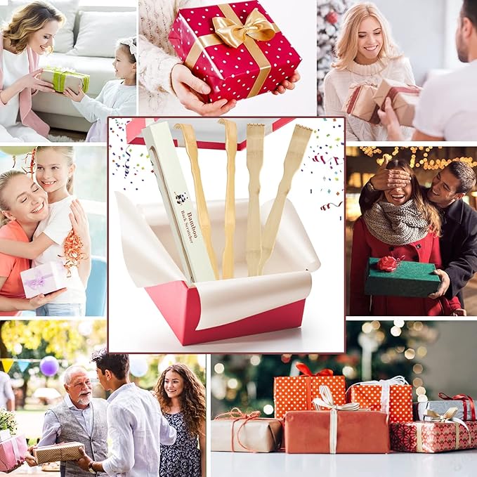 Wooden Bamboo Back Scratcher, 17 Inch Long Handle Back Scratchers for Adults Men Women, with Beautiful Gift Packaging (4 Pack)