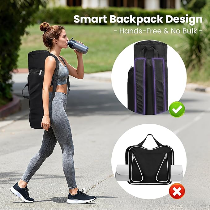Yoga Mat Bag Backpack for Women and Men with Multi-Pockets for Mats Blocks and Accessories, Waterproof Yoga Mat Carrier Holder for Workouts, Gym, Pilates